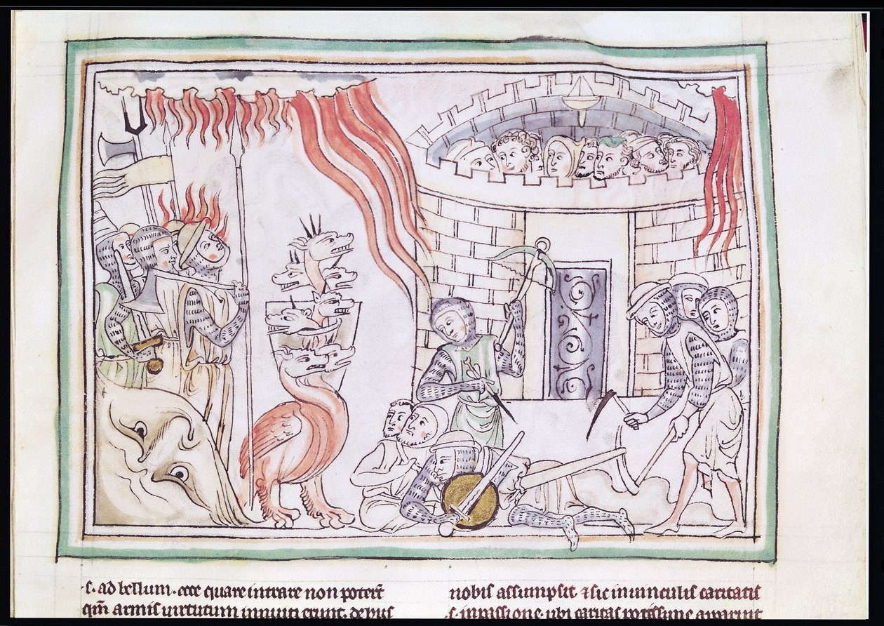 Ms 422 Fol.95r Het Hemelse Vuur dat het Leger van Satan vernietigt, scène uit de Apocalyps door French School