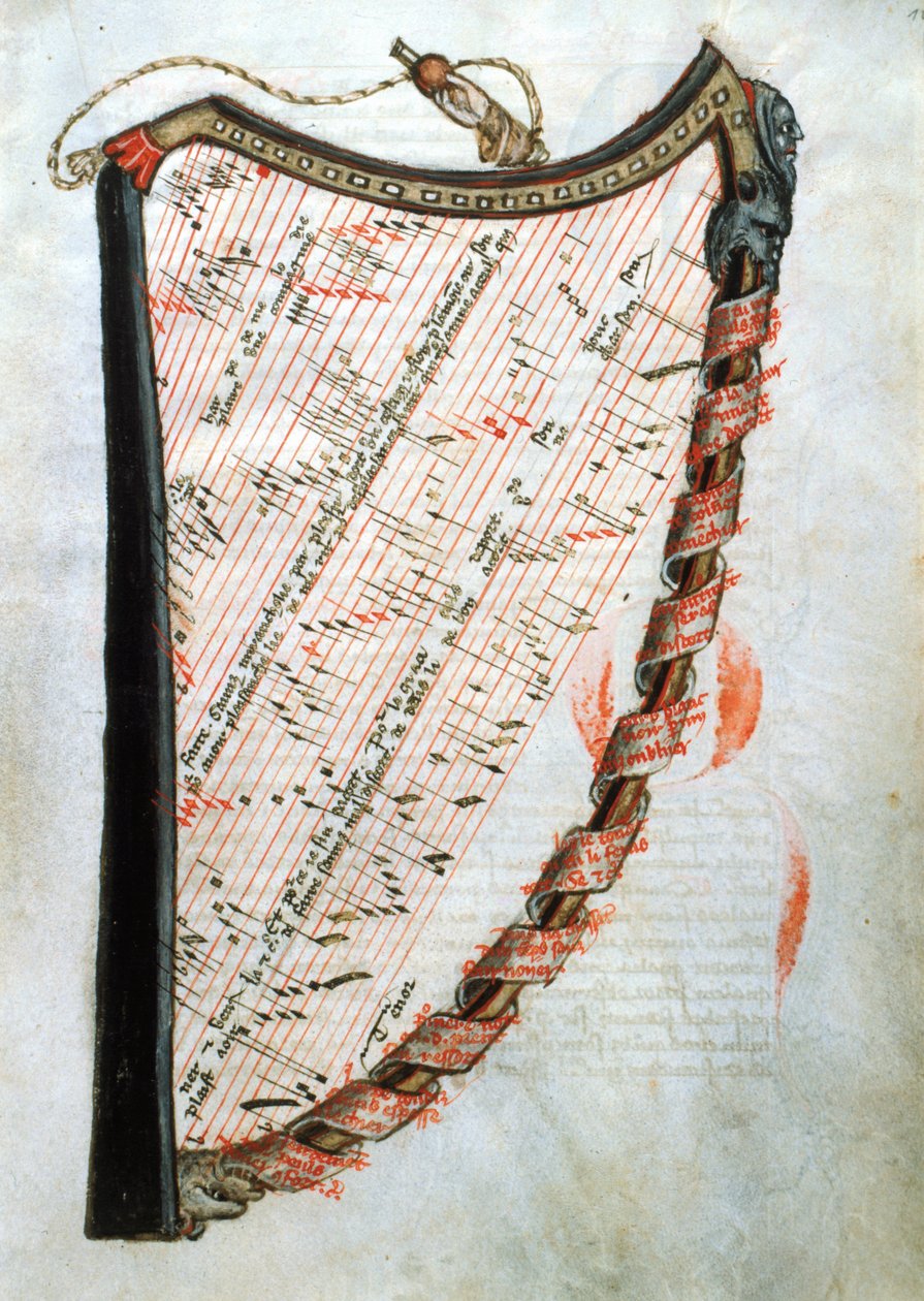 Ms 54.1 Harp, uit De Collectie van Middeleeuwse Muzikale Verhandelingen, 1470 door French School