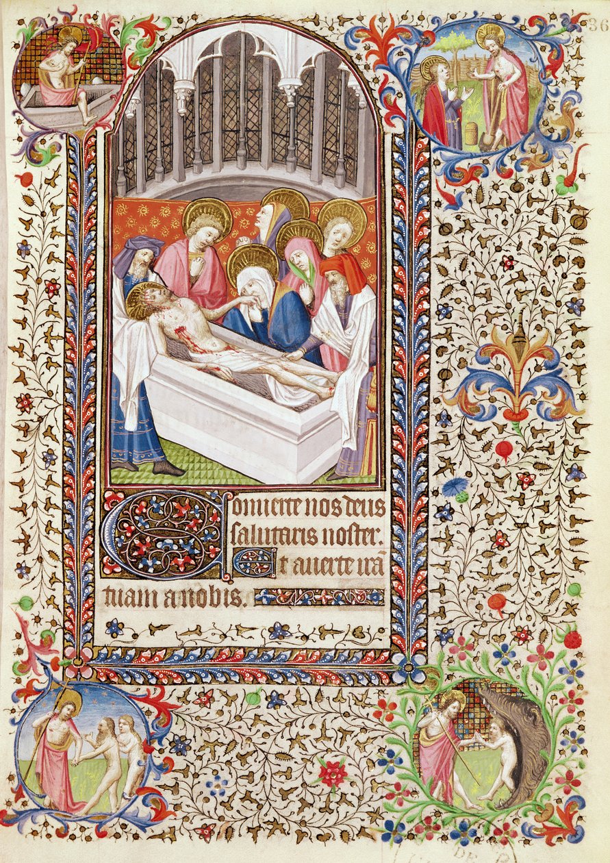 Ms 547 fol.36 Graflegging van Christus, uit een Getijdenboek gebruikt door een vrouw uit Poitiers door French School