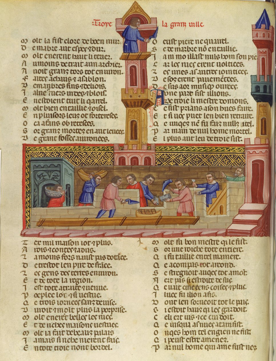 Ms 782 De Bouw van Troje, illustratie uit Le Roman de Troie door Benoit de St. Marc door French School