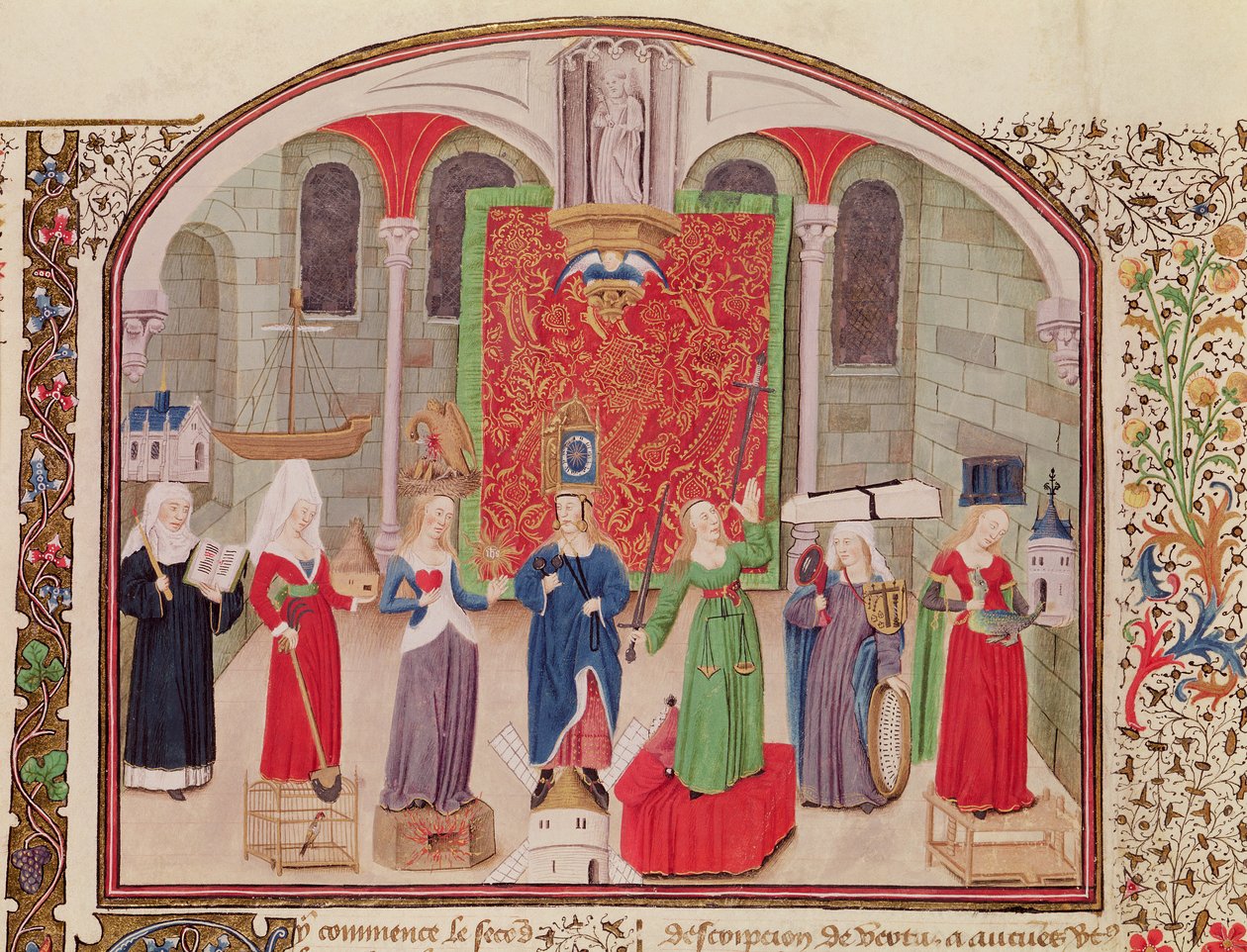 Ms 927 Fol.17v Theologische en Kardinale Deugden, uit Ethiek, Politiek en Economie door Aristoteles (384-322 v.Chr.) door French School