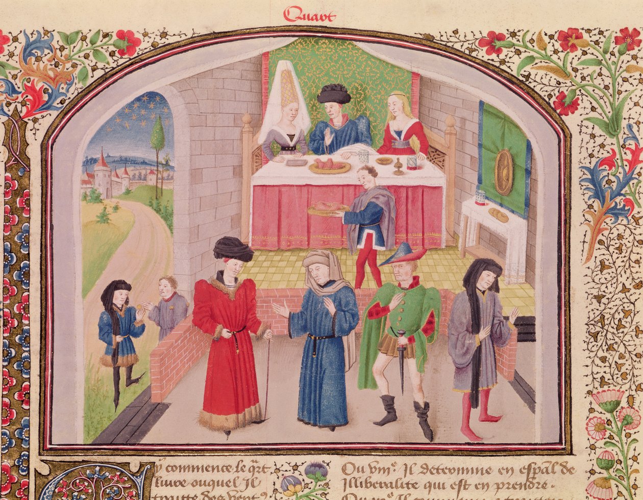 Ms 927 Fol.52v Verkwisting, Vrijgevigheid en Hebzucht, uit Ethiek, Politiek en Economie door Aristoteles (384-322 v.Chr.) door French School