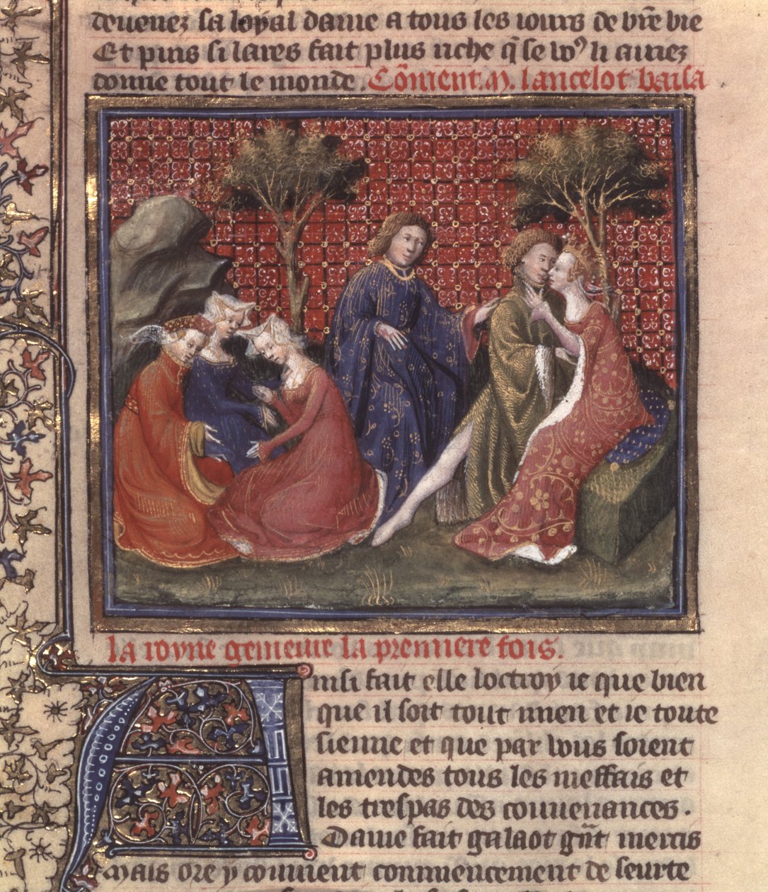 Pagina uit De zoektocht naar de Heilige Graal en de dood van Arthur, deel van het manuscript Lancelot van het meer door French School