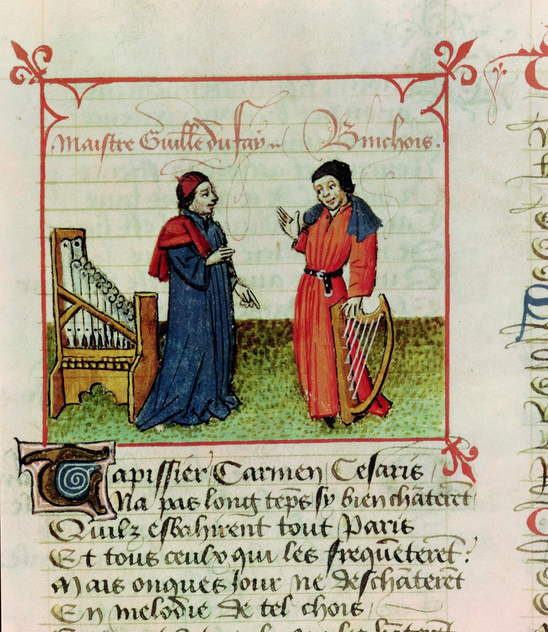 Guillaume Dufay (d.1474) en Gilles Binchois (d.1460) uit Le Champion des Dames door Martin le Franc (1410-61) 1440 door French School