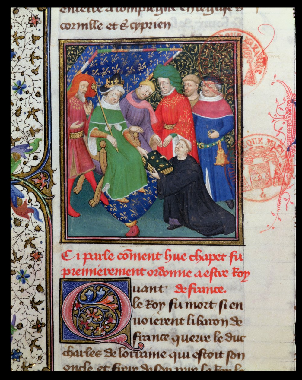 Ms Fr 2029 fol.30v. Hugues I Capet (941-996), de Koning met een Hoed door French School