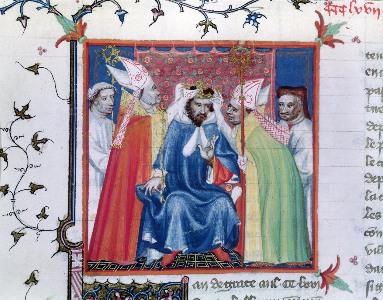 Ms. Fr. 2608 fol.335v Kroning van Philippe III (1245-85), uit de Grandes Chroniques de France, c.1400 door French School