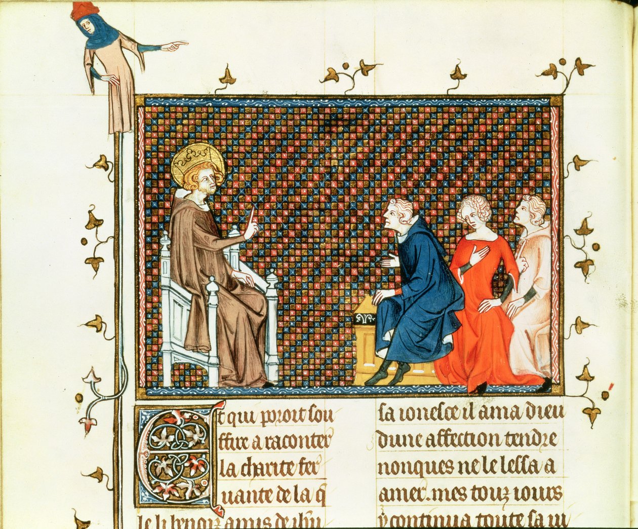 Ms Fr. 5716 fol.44 St. Louis onderwijst zijn kinderen, uit Leven en Wonderen van St. Louis, c.1330-40 door French School