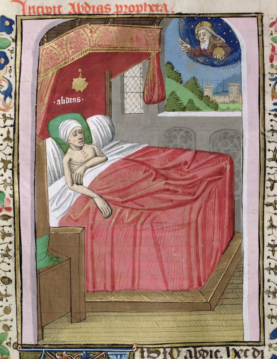 Ms H 7 fol.110v De Visioen van Obadja, uit de Bijbel van Jean XXII door French School