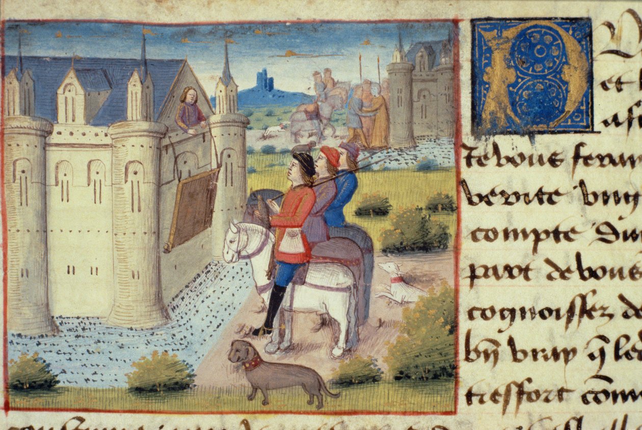 Gracht rond een stad, uit Les Cent Nouvelles Nouvelles, 1462 door French School