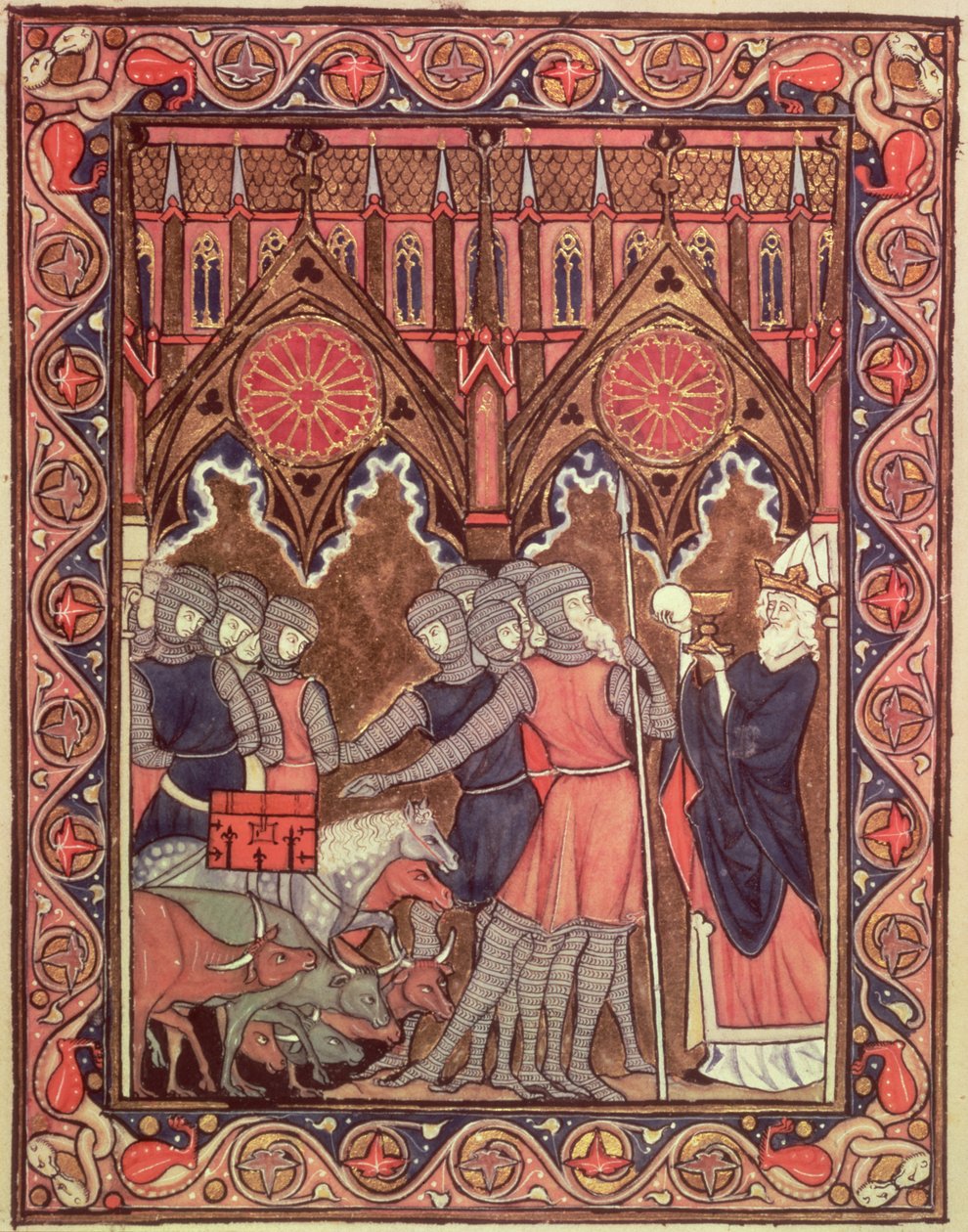 Abraham presenteert zijn gevangenen en zijn buit aan Melchizedek, uit het Psalter van St. Louis, c.1258-70 door French School