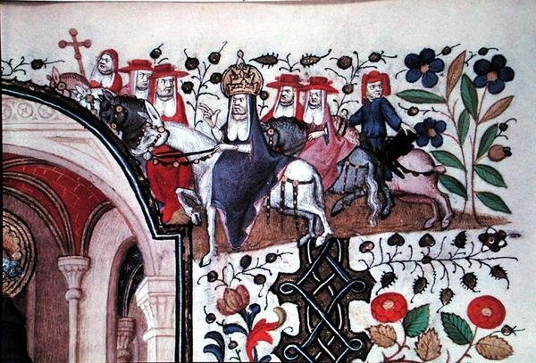Ms Lat 1156b Fol.167 Detail van de Paus op zijn Muilezel met zijn Gevolg, uit een Illustratie van Sint Pieter, uit de Getijden van Marguerite d