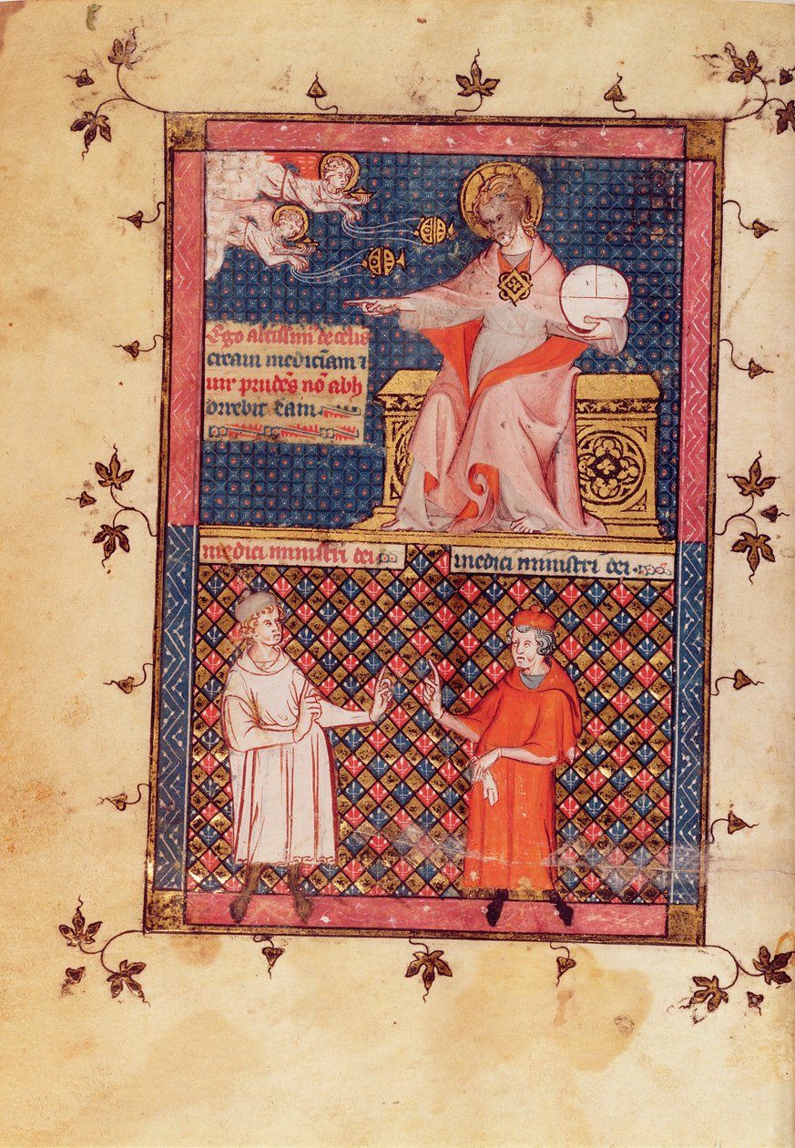 God die medicijnen creëert en kennis geeft aan de artsen, uit de Canon van de Geneeskunde door Avicenna (Ibn Sina) (980-1037) vertaald door Gerard de Cremone (1114-1187) ca. 1320 door French School