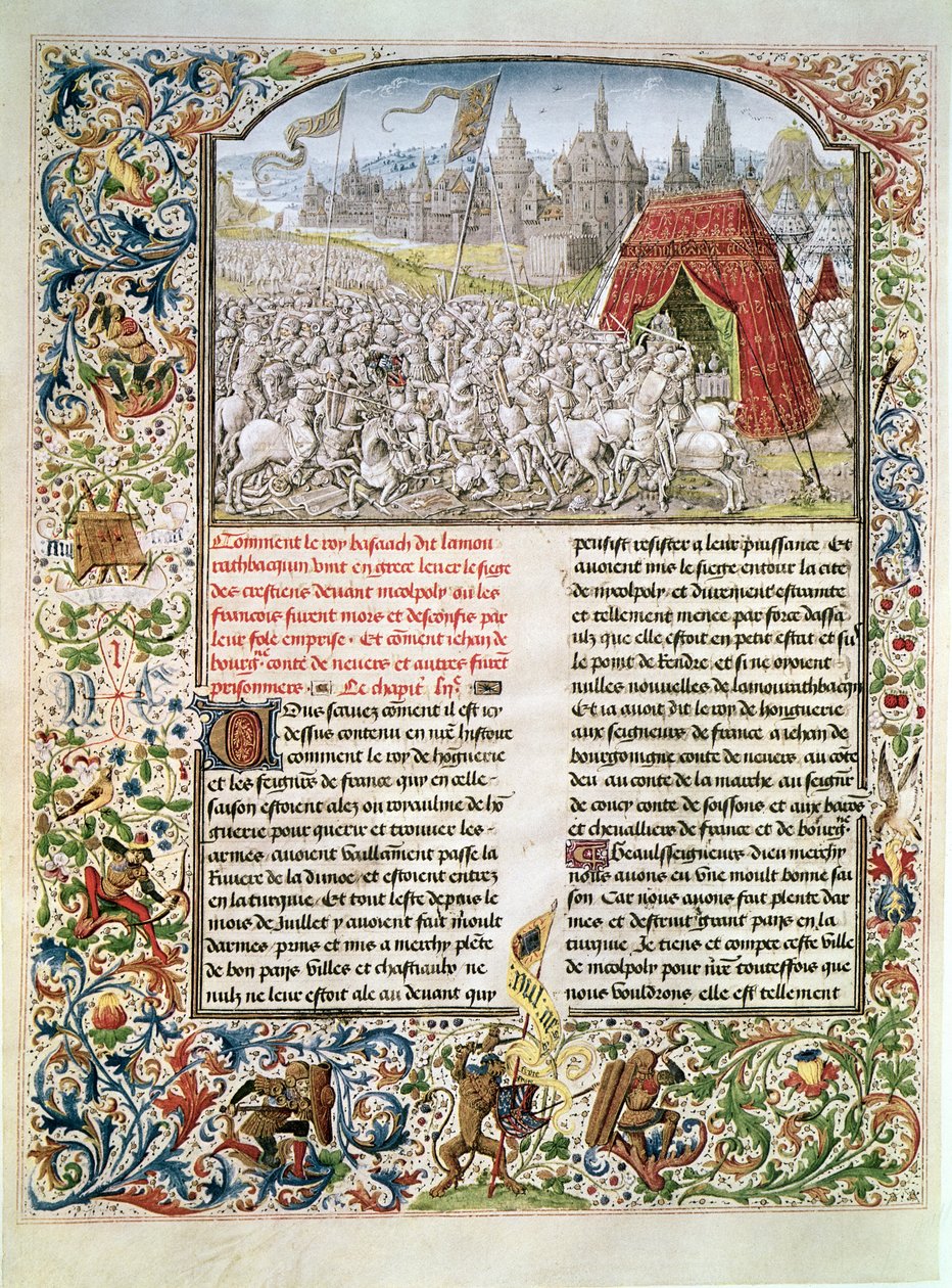 Slag bij Nicopolis in 1396, facsimile van het Breslau-manuscript, uit Froissarts Kroniek, 1472 door French School