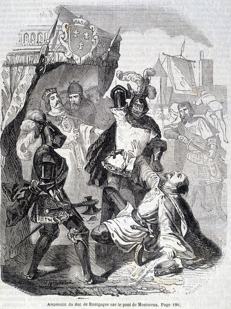 Moord op de hertog van Bourgondië (Jan zonder Vrees) op de brug van Montereau in 1419 - in 