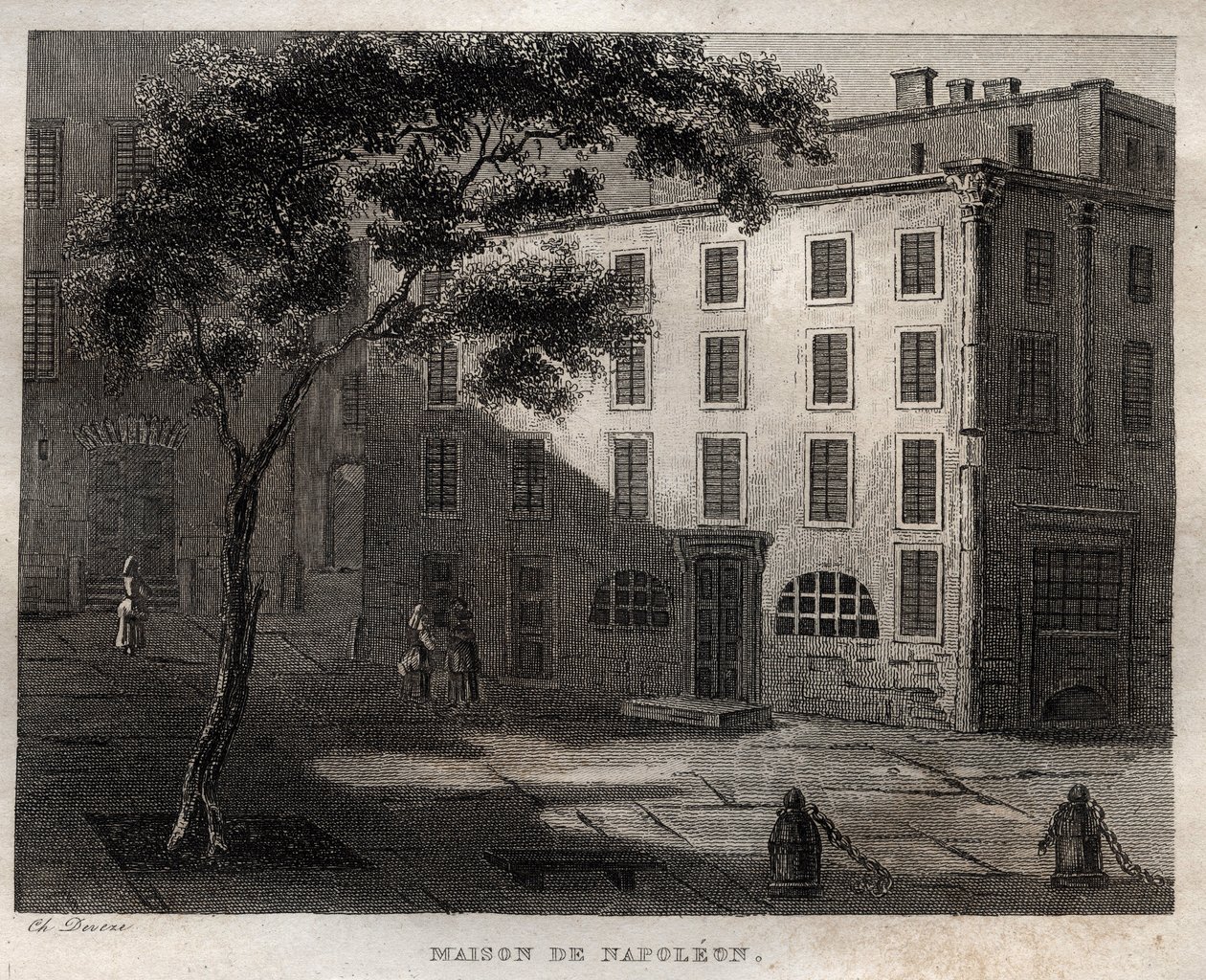 Geboortehuis van Napoleon Bonaparte in Ajaccio (Corsica) - Gravure uit 