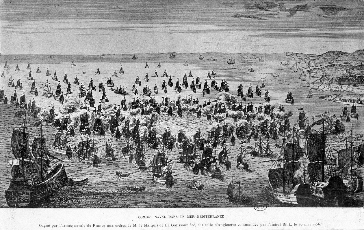 Zeeslag op de Middellandse Zee, gewonnen door de marine van Frankrijk onder bevel van de markies de La Galissonnière, over die van Engeland onder bevel van admiraal Bink, 20 mei door French School
