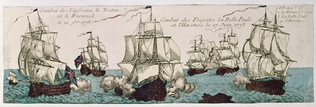 Zeeslagen tussen de Franse en Engelse vloten tijdens de Amerikaanse Revolutie in 1778 door French School