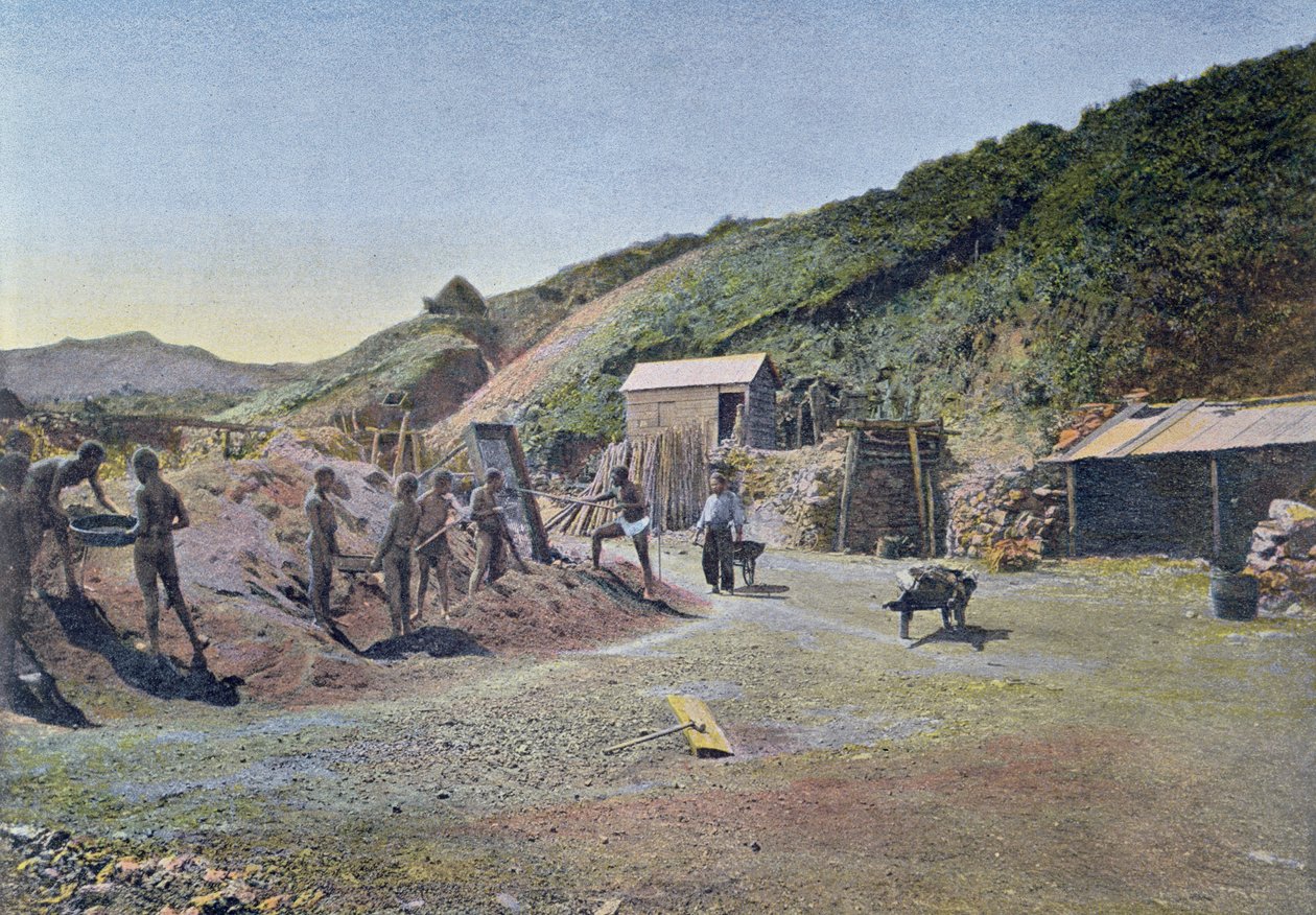 Nikkelmijnen aan de Oostkust van Nieuw-Caledonië, gegraveerd door Gillot, ca. 1900 door French School