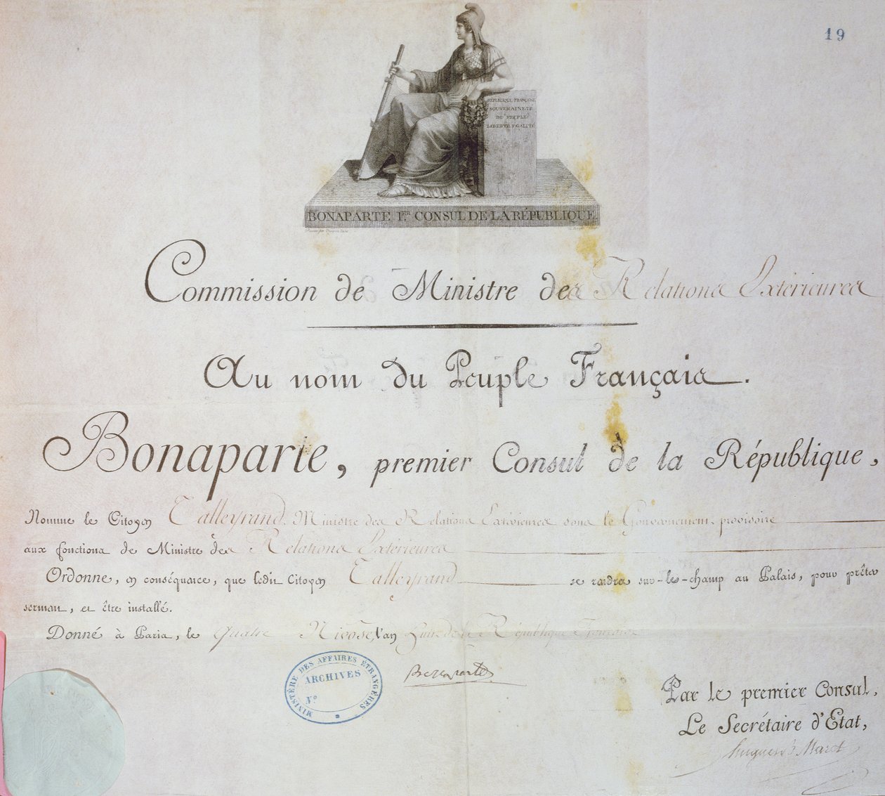 Benoeming van Charles Maurice de Talleyrand-Perigord tot minister van Buitenlandse Zaken, ca. 1797 door French School