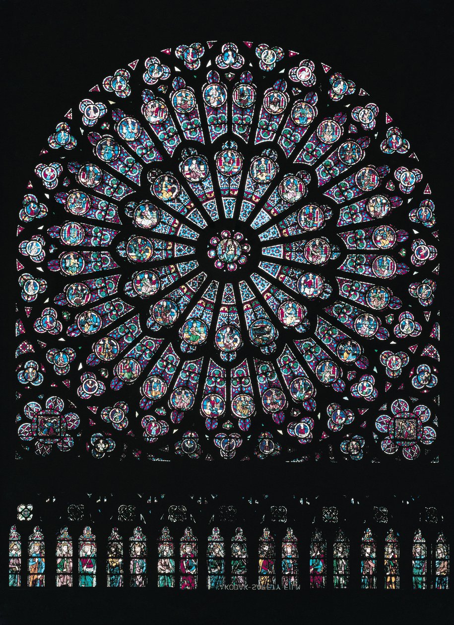 Noord transept roosvenster met de Maagd en Kind in het midden omringd door Oudtestamentische figuren, c.1250 door French School