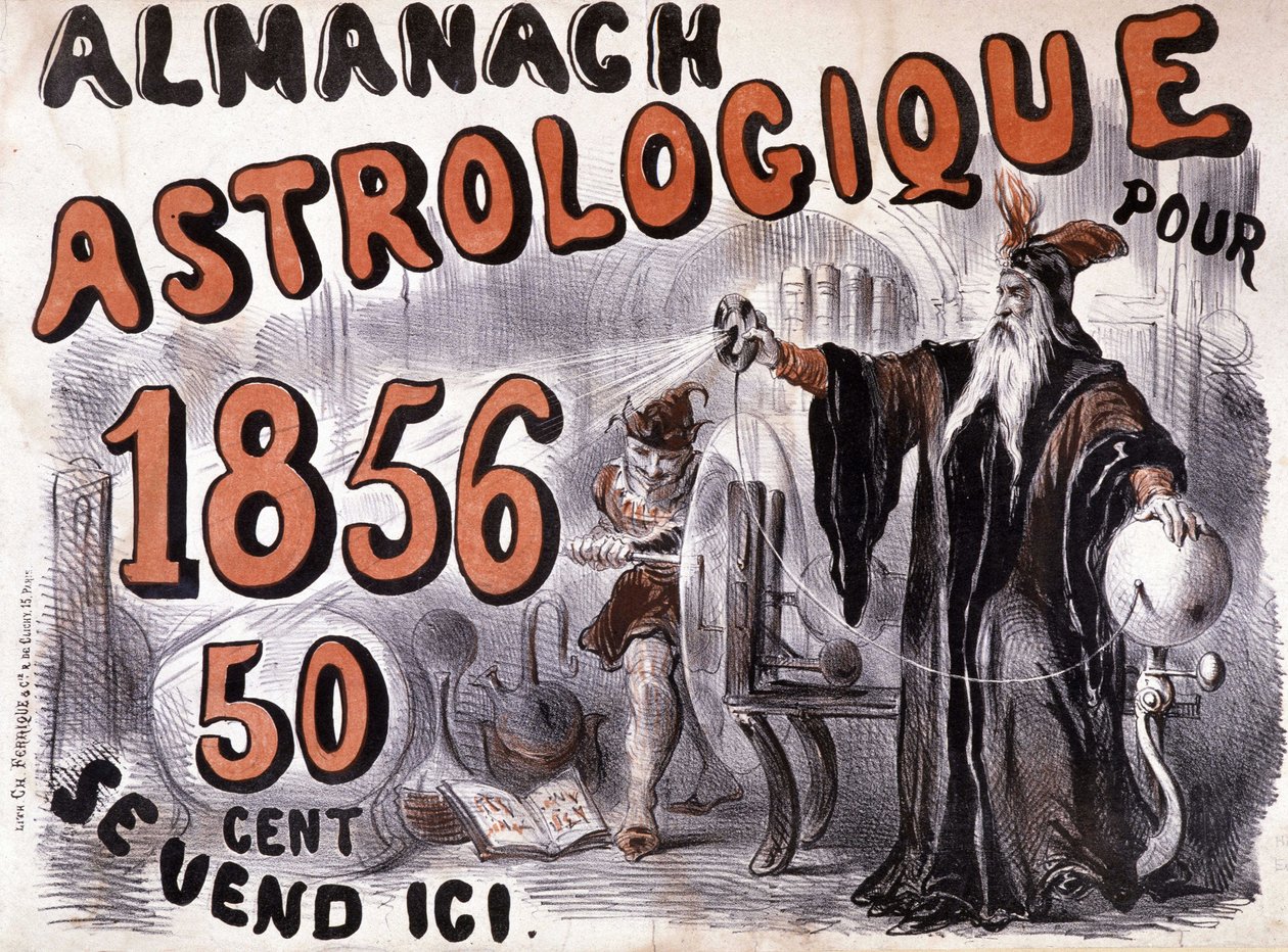 Nostradamus, astroloog die de toekomst verlicht - in Almanach Astrologique van 1856 door French School