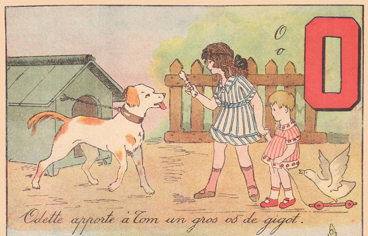 Odette brengt Tom een groot bot, rond 1920 door French School