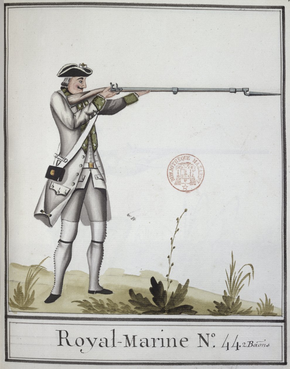 Officier van de Marine Royale met een bajonetgeweer, 1768 door French School
