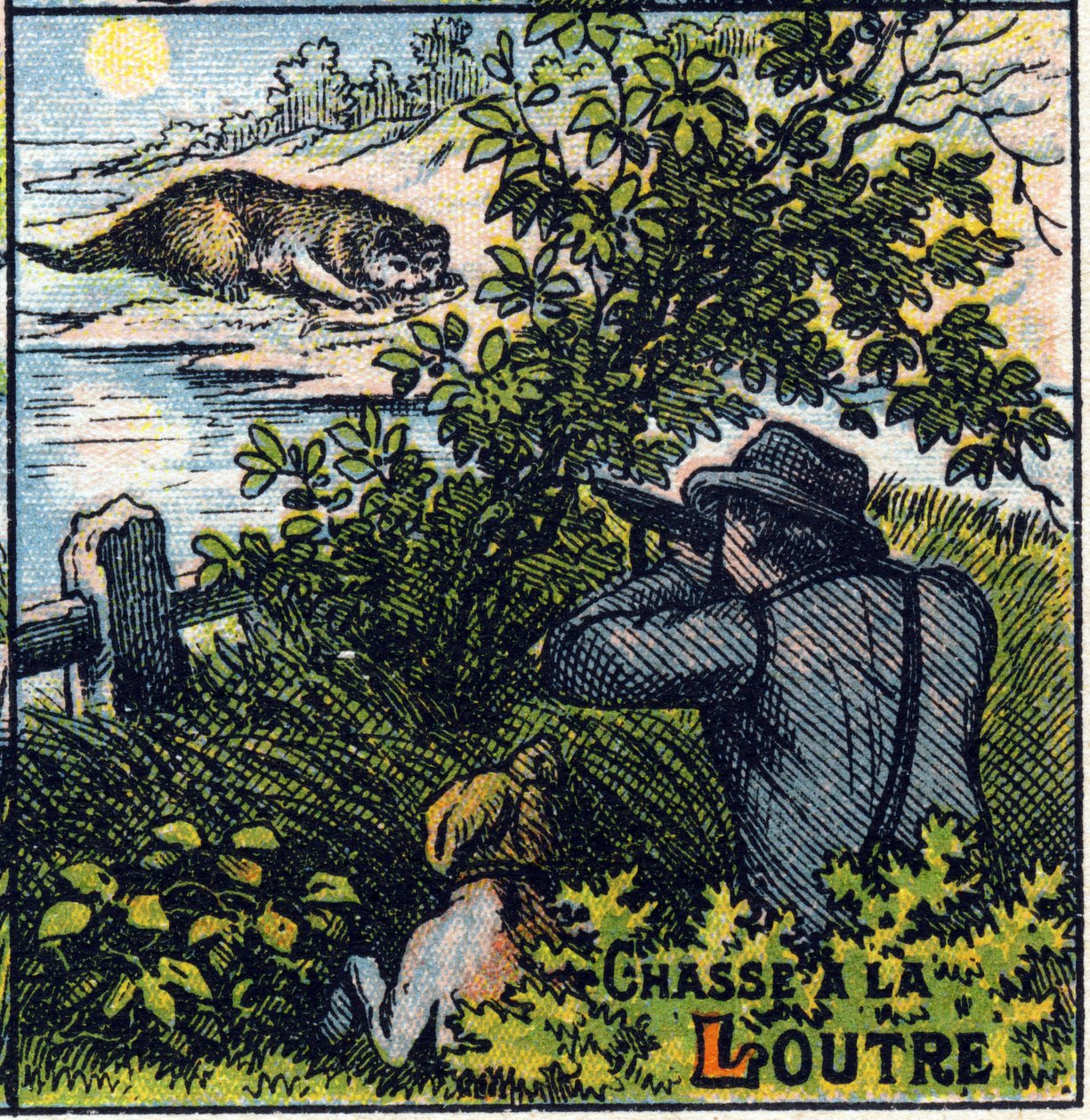 Otterjachtscène. Syllabar alfabet van jachten Beeld van Epinal door French School