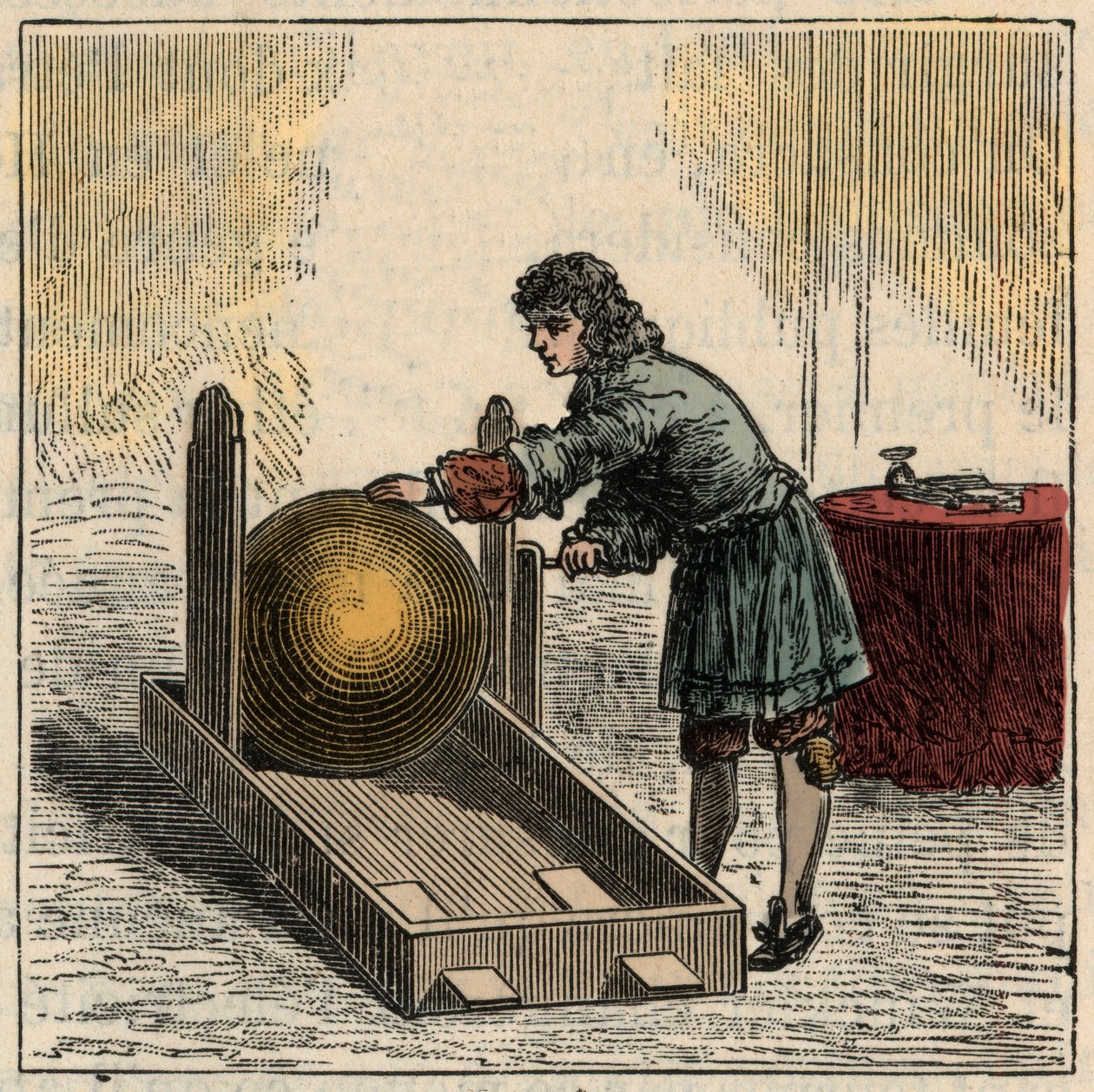 Otto von Guericke (1602-1686), Duitse natuurkundige, bedient de eerste statische elektriciteitsgenerator - Statische machines: Otto von Guericke (Otto de Guericke door French School