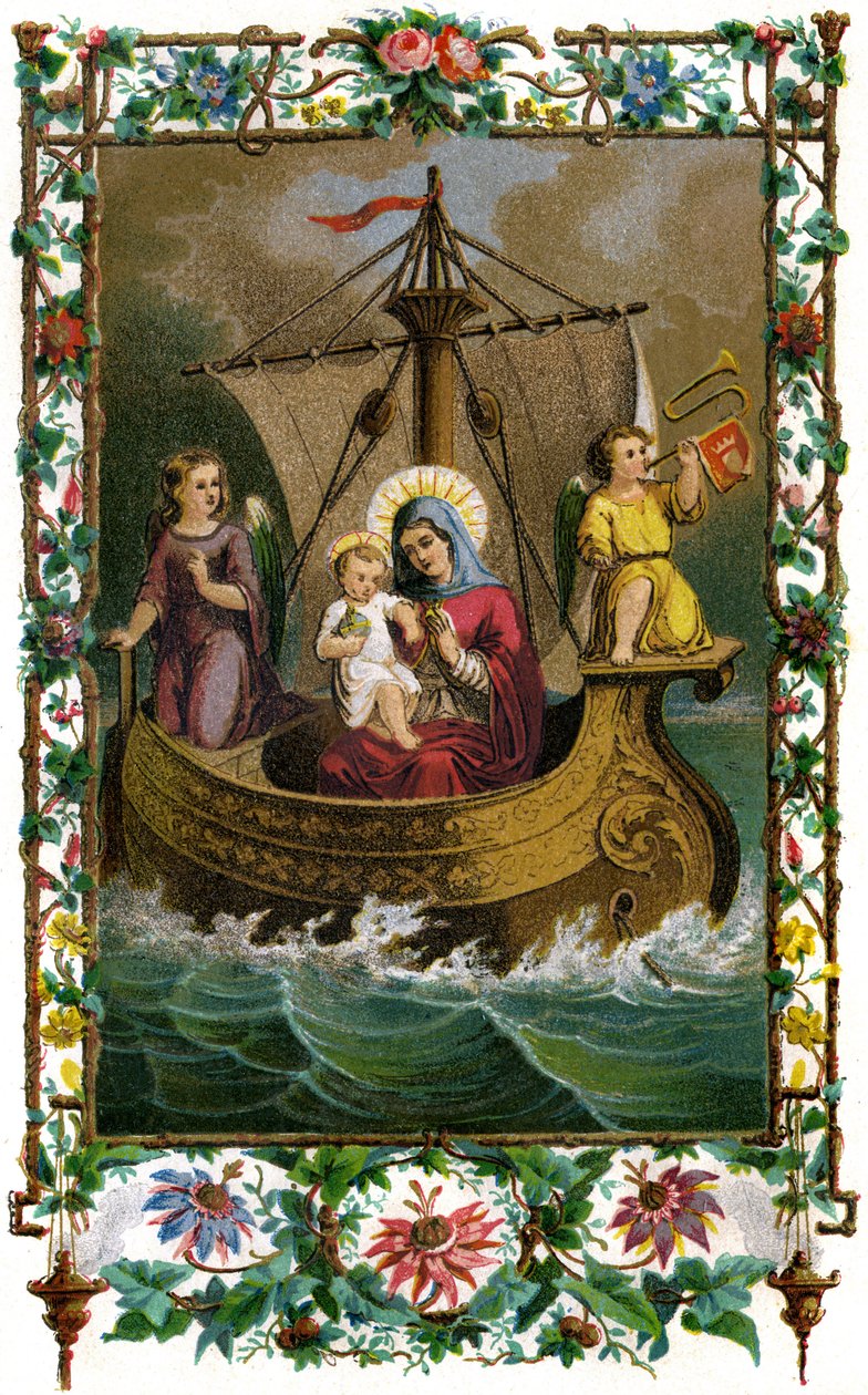 Onze-Lieve-Vrouw van Boulogne, Heilige Maagd Maria en Kind Jezus (Christus) in een boot op zee door French School