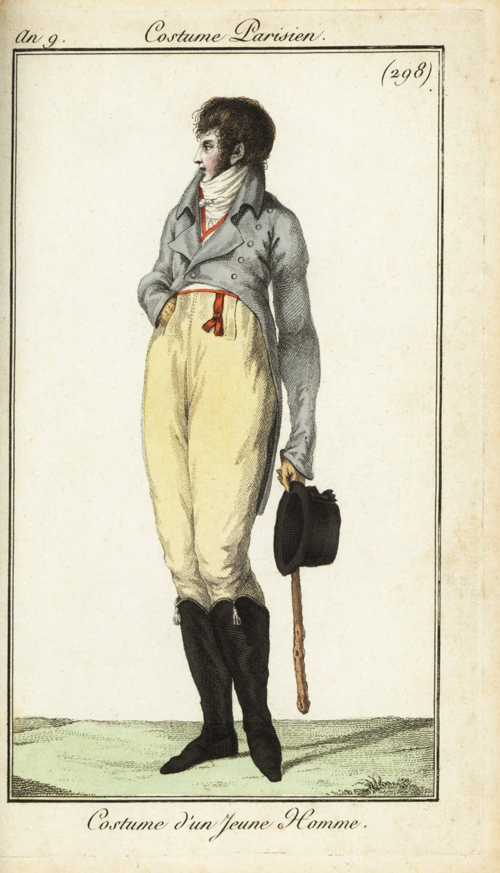 Outfit van een jonge man of Incroyable, mei 1801 door French School