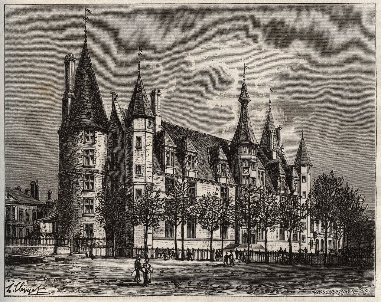 Hertogelijk paleis van Nevers - Kasteel uit de 15e - 16e eeuw - gravure in 