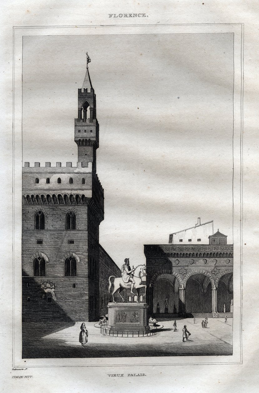 Palazzo Vecchio in Florence - Piazza della Signoria - Gravure uit 