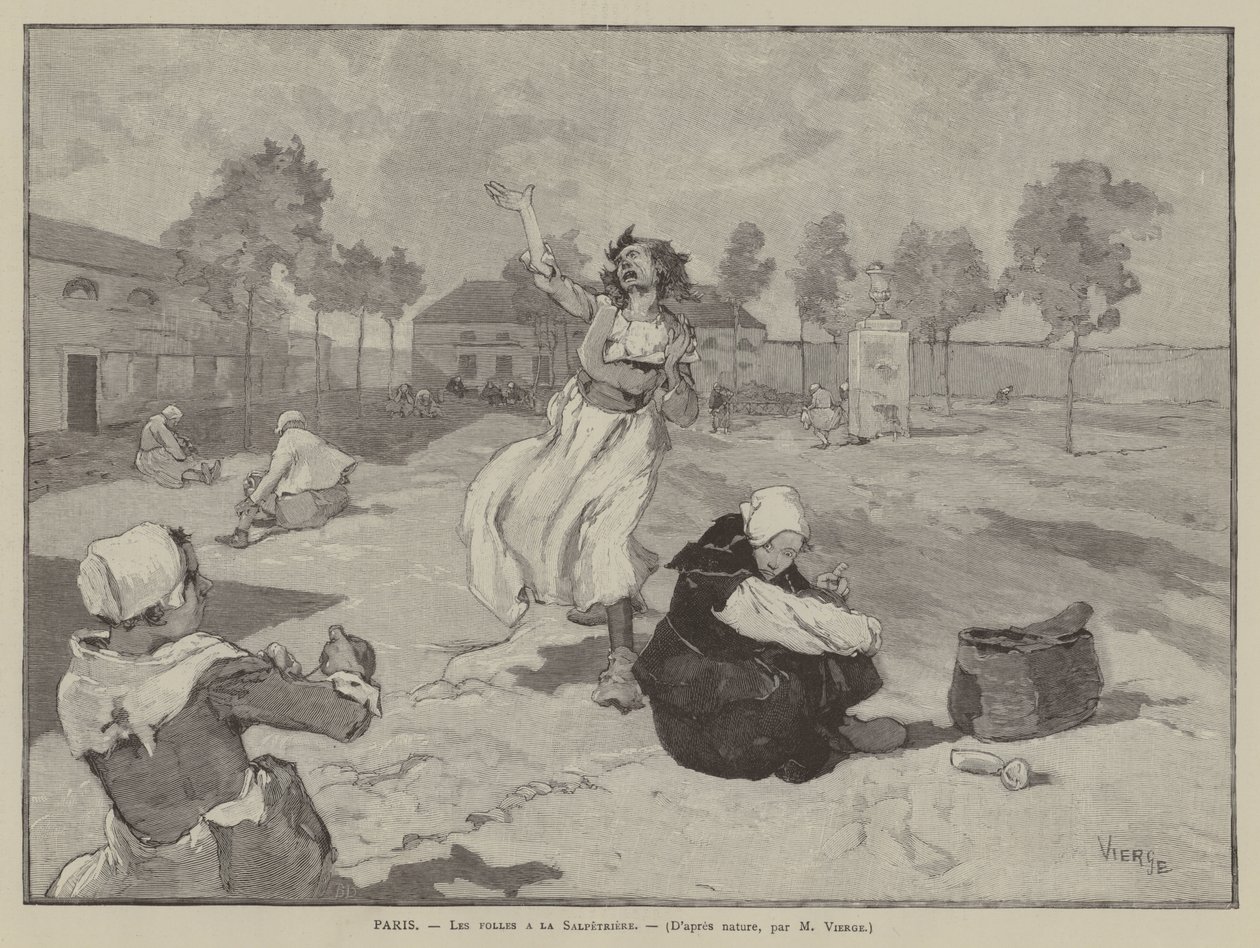 Parijs, Les folles a la Salpetriere (gravure) door French School