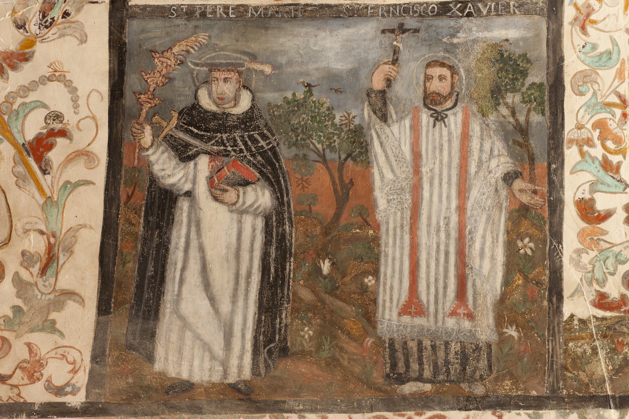 Parochiekerk (Església de la Mare de Déu de Solers). Interieur. De beuken. Muurschilderingen. Detail. 16e eeuw (?) door French School