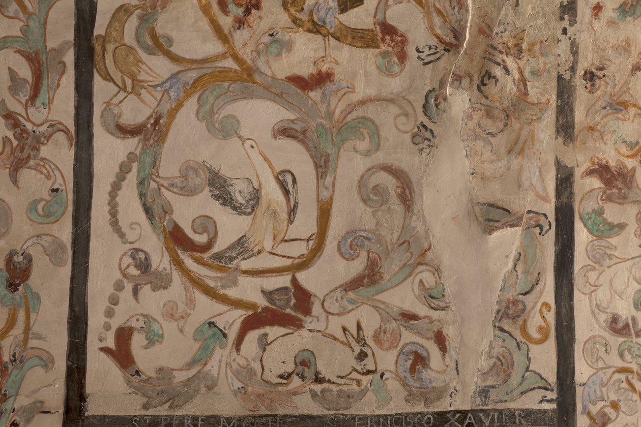 Parochiekerk (Església de la Mare de Déu de Solers). Interieur. De beuken. Muurschilderingen. Detail. 16e eeuw (?) door French School