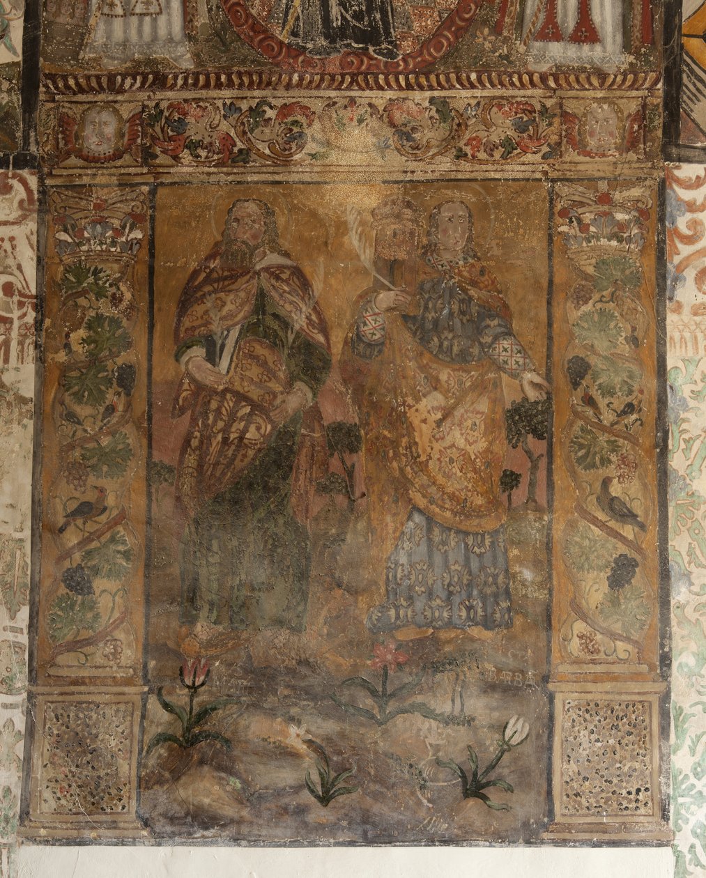 Parochiekerk (Església de la Mare de Déu de Solers). Interieur. De beuken. Muurschilderingen. Detail. 16e eeuw (?) door French School