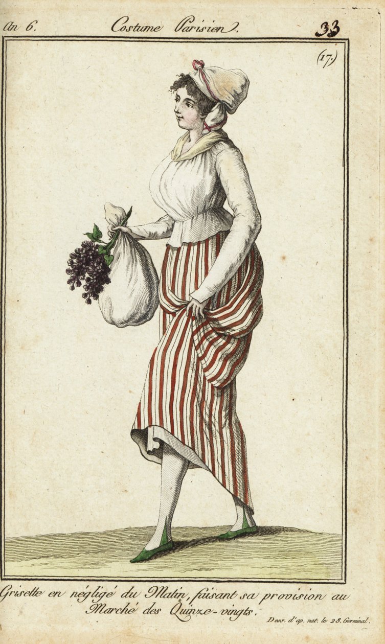 Parijse winkelmeisje in casual ochtendjurk, 26 maart 1798 door French School