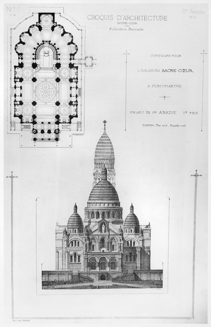 Paul Abadies winnende ontwerp in de Wedstrijd voor het Ontwerp van de Sacré-Coeur in Montmartre, uit Croquis d