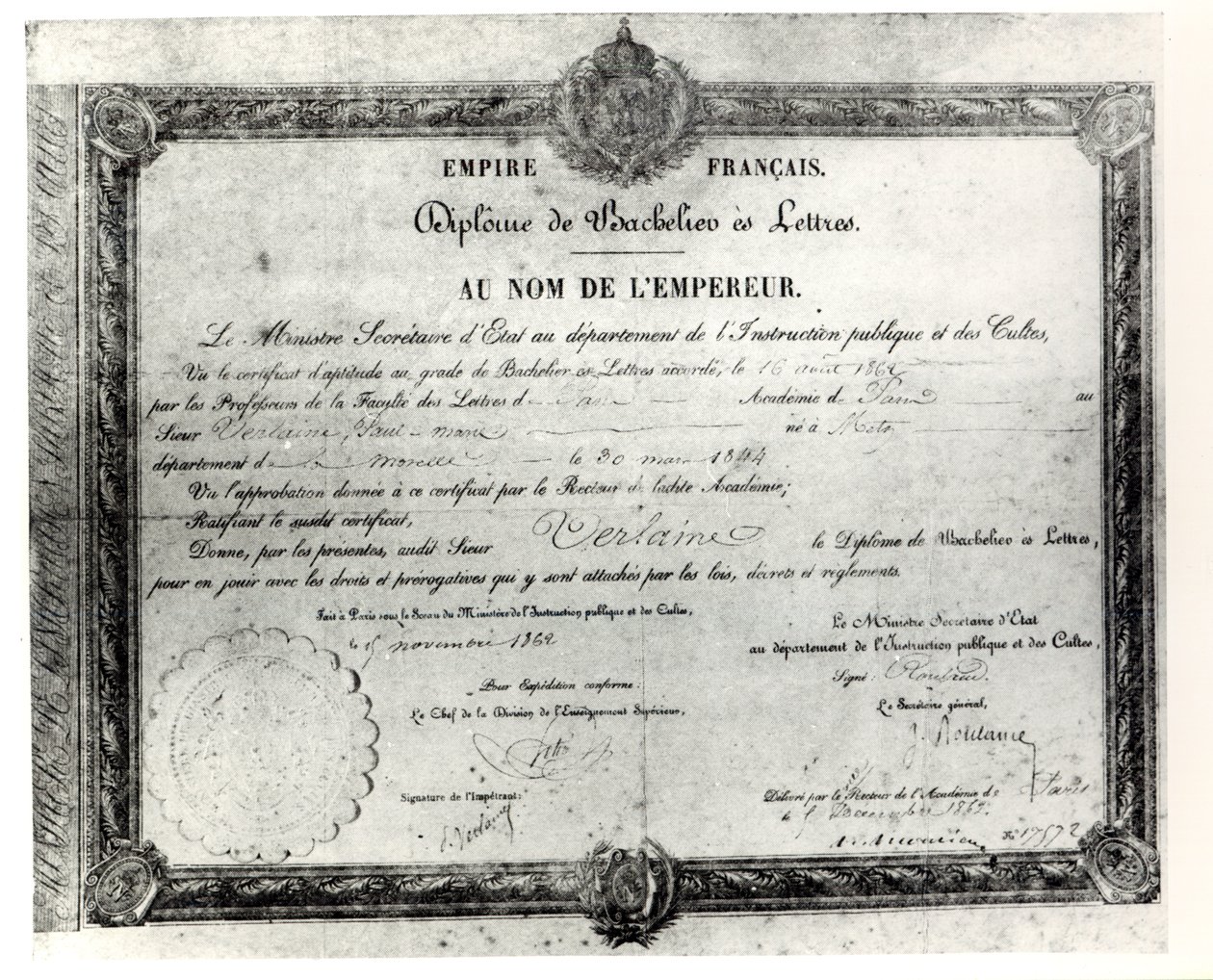 Paul Verlaines Baccalaureaat, 1862 door French School