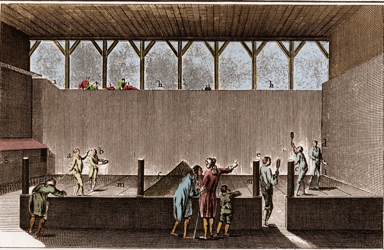 Paulmerie - Spel van Palm en Sneeuwschoenlopen - Jeu de Paume kort - La Grande Encyclopedie, ou Dictionnaire Raisonne des Sciences, des Arts et des Metiers door Denis Diderot en Jean d