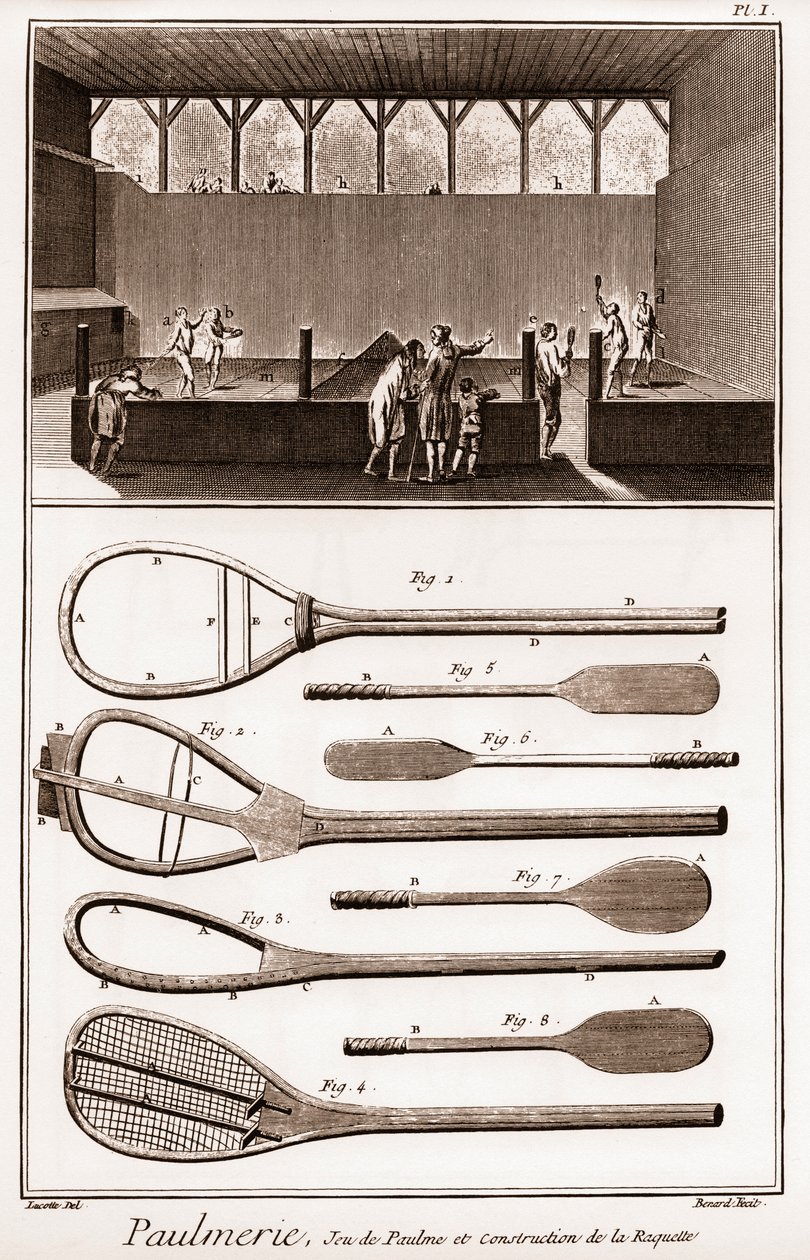 Paulmerie - Jeu de paume en constructie van het racket - Jeu de Paume baan en verschillende stadia in de constructie van rackets (paddle-bats of battoirs) - 