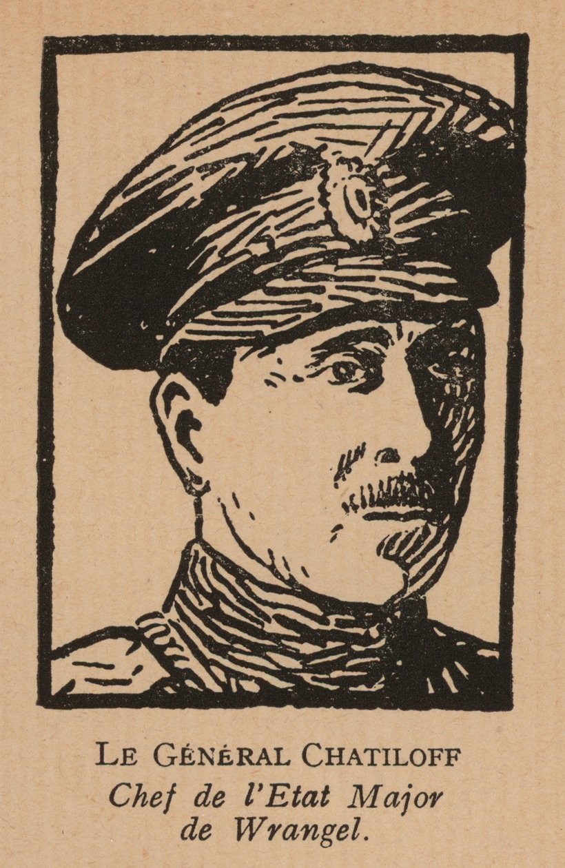 Pavel Chatilov, stafchef van het Witte Leger van generaal Pjotr Wrangel in het zuiden van Rusland tijdens de Russische burgeroorlog (litho) door French School