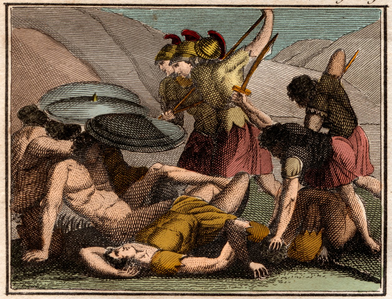 Perzische Oorlogen: Slag bij Thermopylae 480 v.Chr. De Spartaanse koning Leonidas en zijn mannen vallen in de strijd. door French School