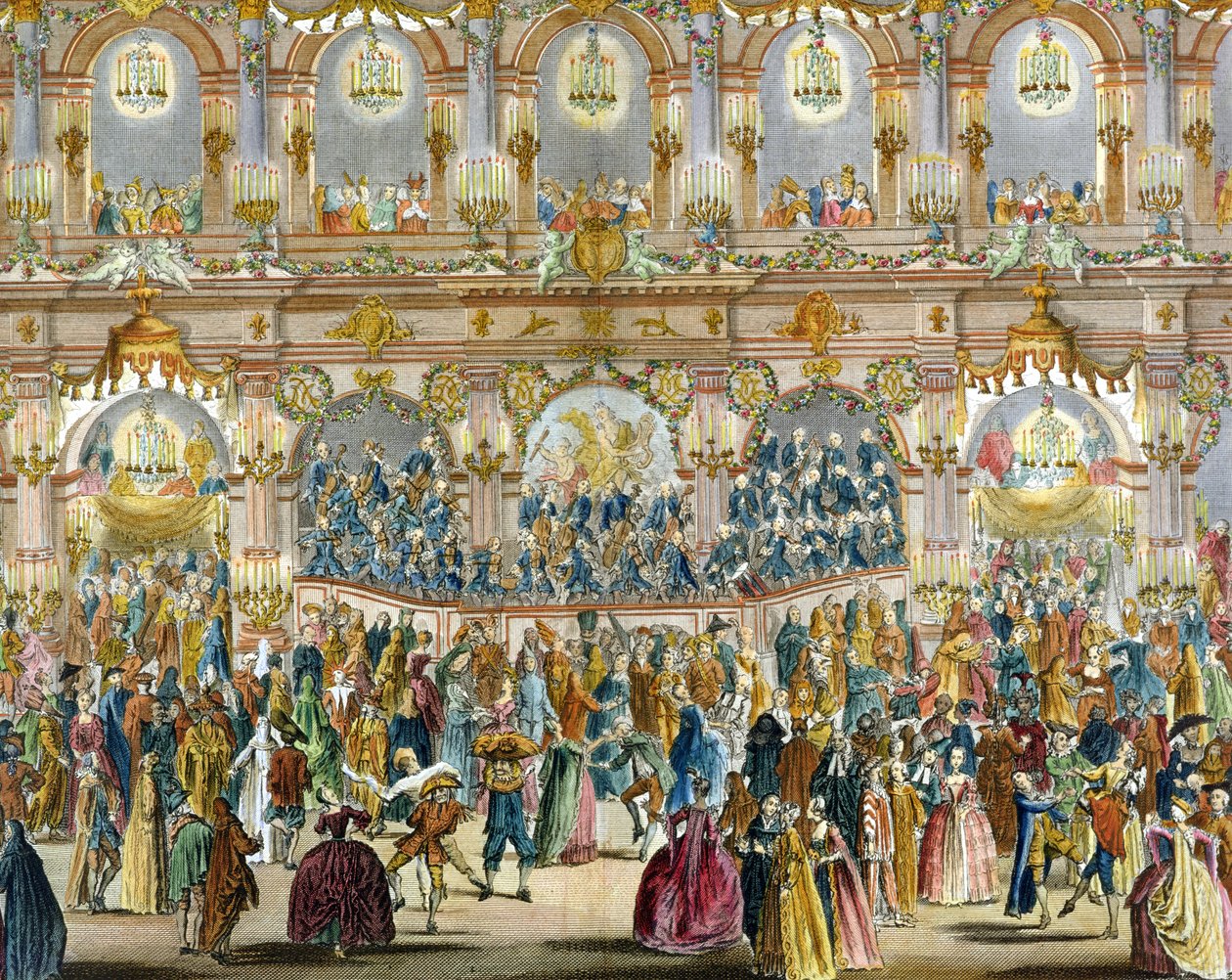 Perspectiefweergave van de balzaal, gebouwd in de binnenplaats van het stadhuis door French School