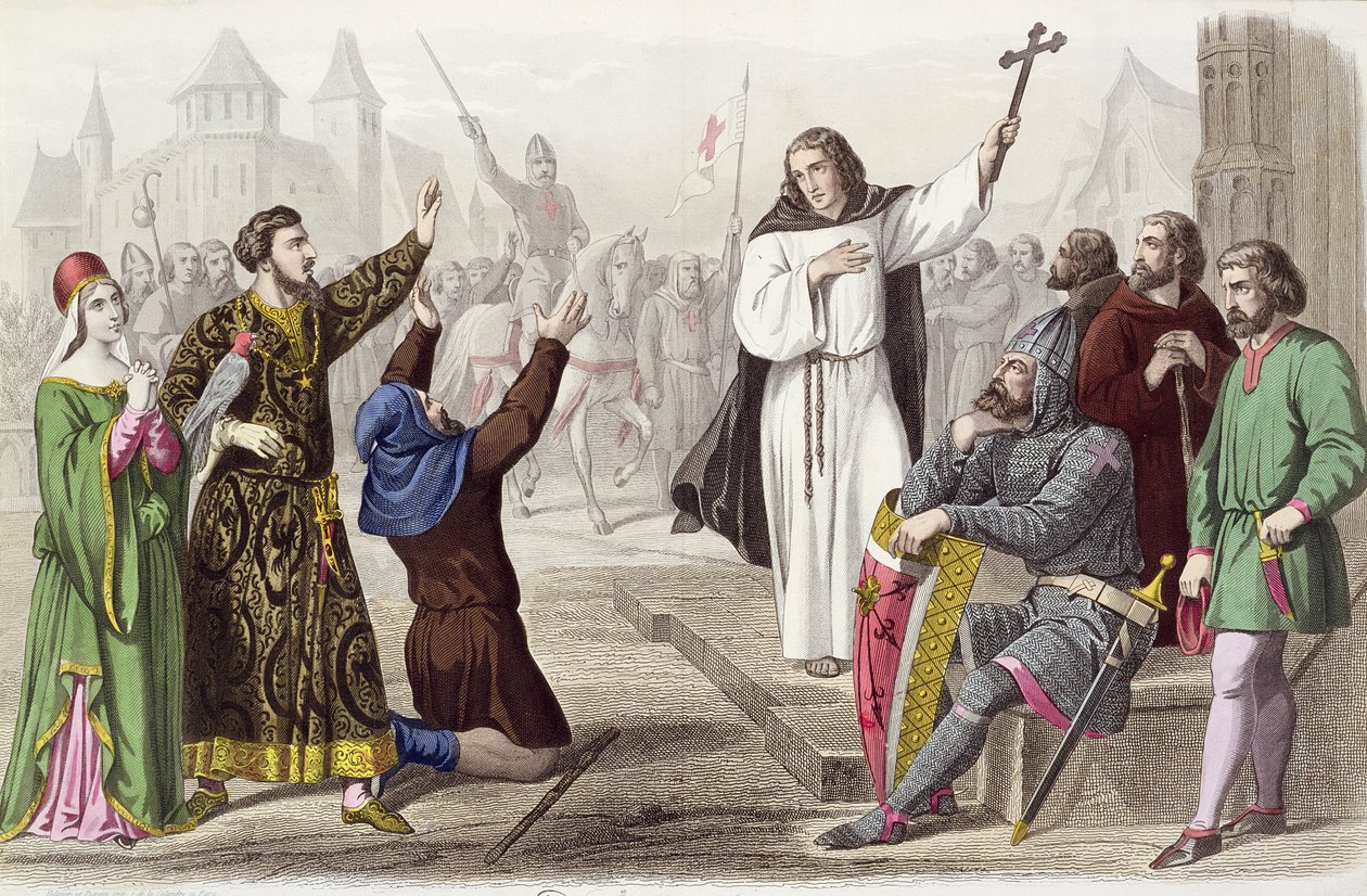 Peter de Kluizenaar (1050-1115) predikend tijdens de Eerste Kruistocht in 1095 door French School