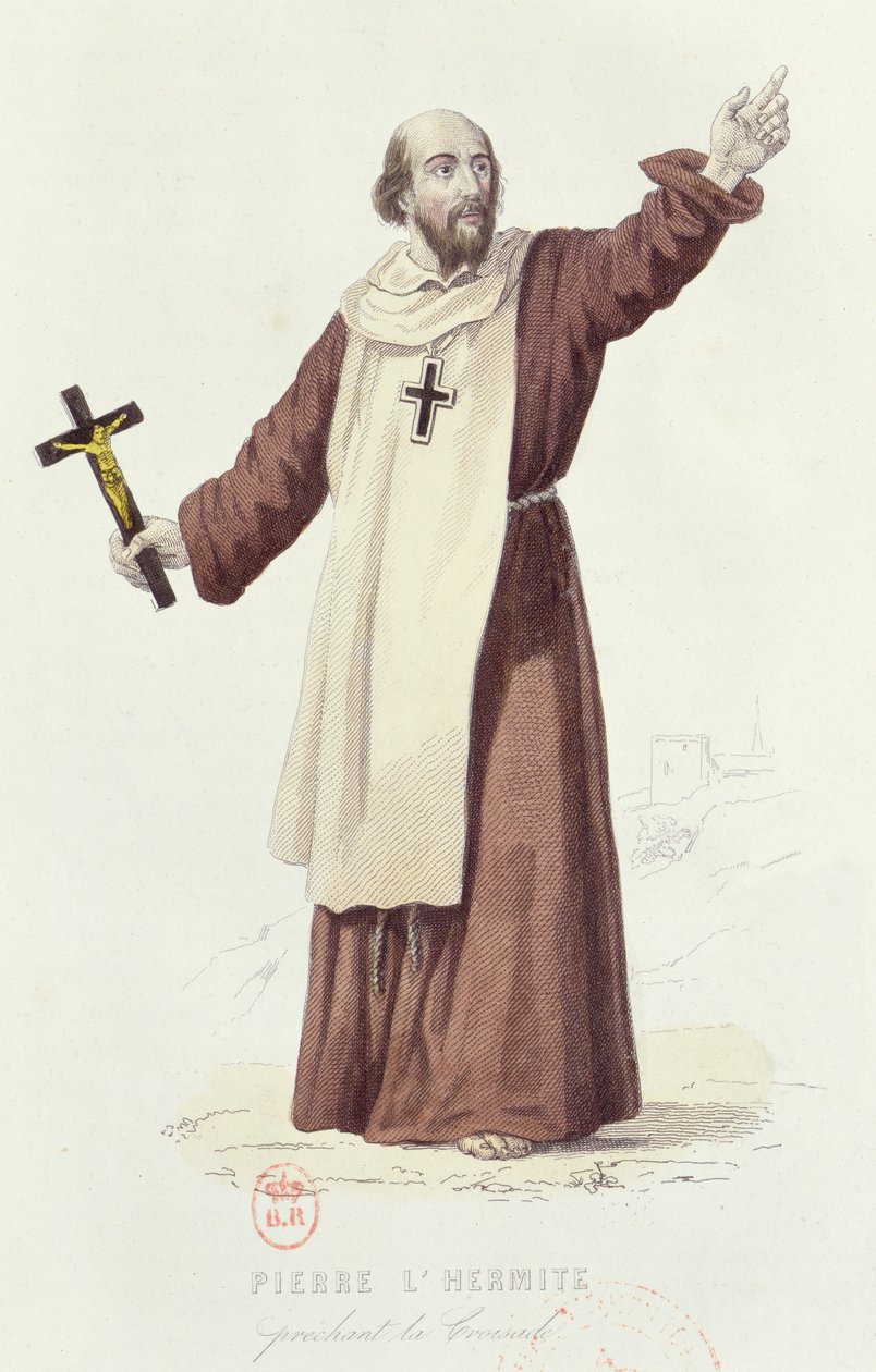 Peter de Kluizenaar die de Eerste Kruistocht predikt in 1095, ca. 1840 door French School