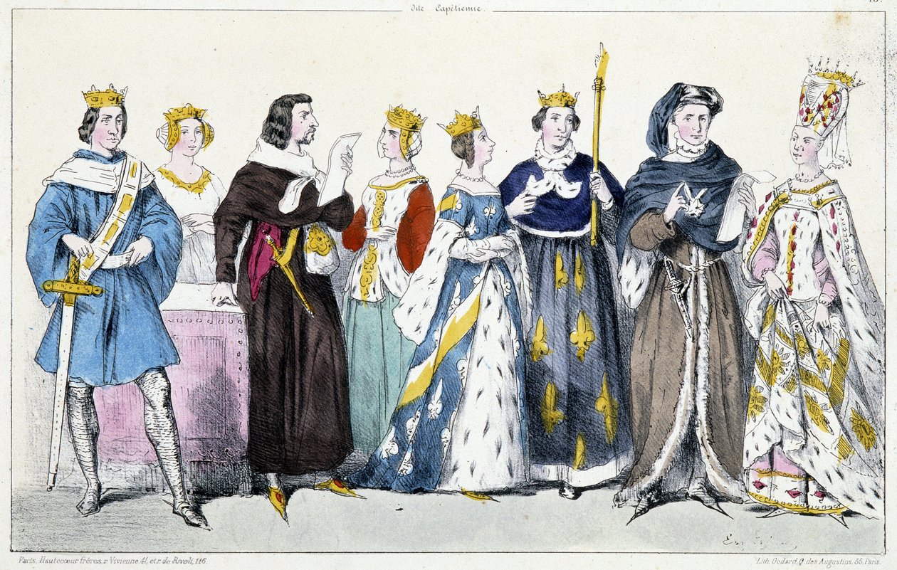 Filips VI van Valois, Jeanne van Bourgondië, Jan II de Goede, Jeanne van Boulogne, Jeanne van Bourbon, Karel V de Wijze, Karel VI, Isabeau (Isabella, Elizabeth) van Beieren (1371-1435) door French School