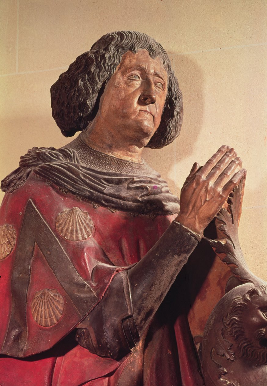 Philippe de Commynes (1447-1511) van zijn graf (polychroom steen) door French School