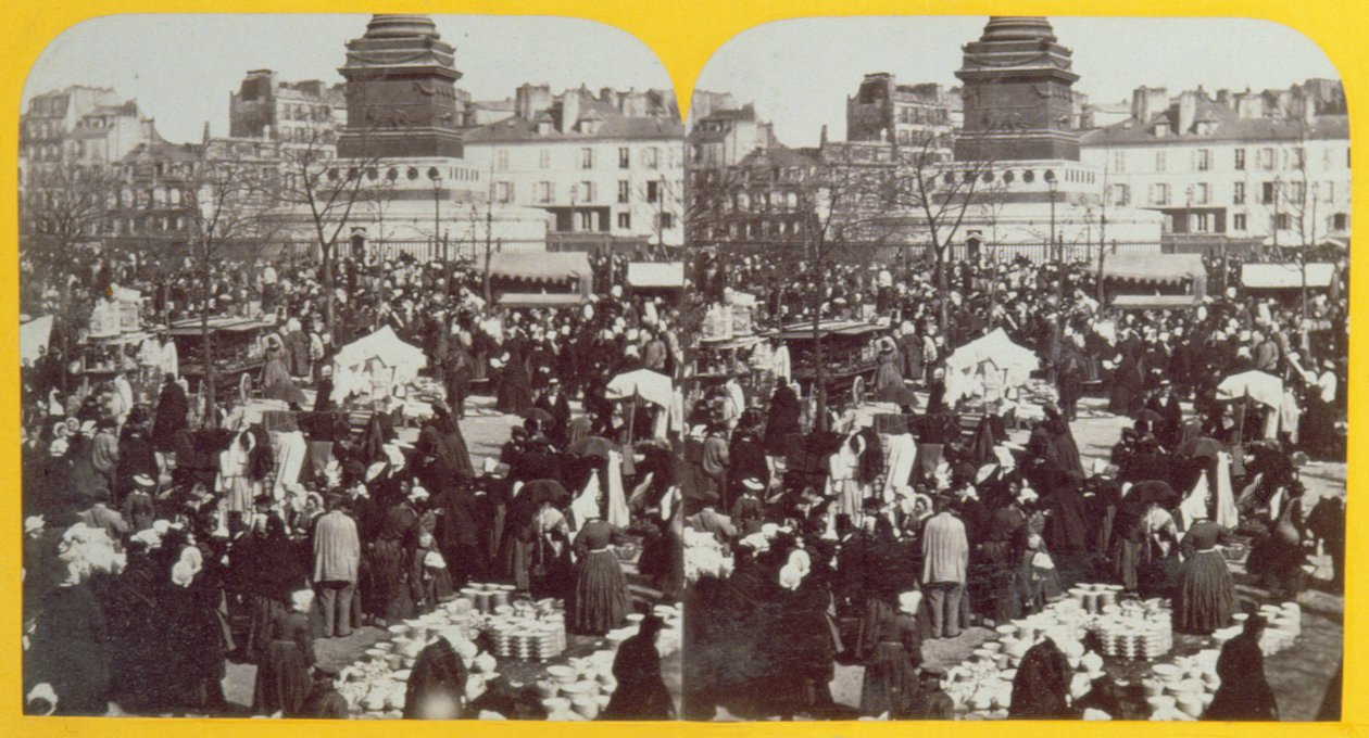 Place de la Bastille, de hambeurs, Parijs, stereoscopisch beeld, c.1860 door French School